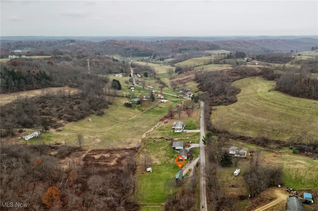 Aerial overview of property's location featuring rural landscape