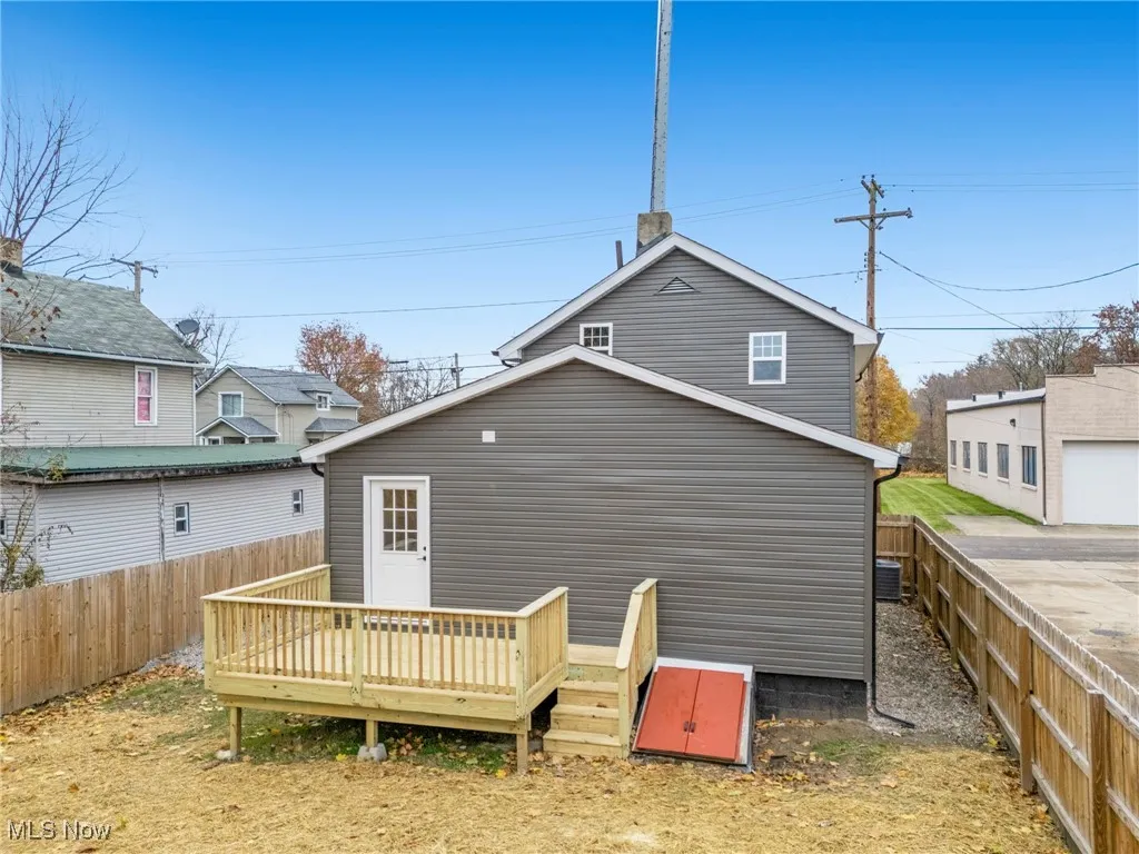 Back of house featuring a fenced backyard and a wooden deck