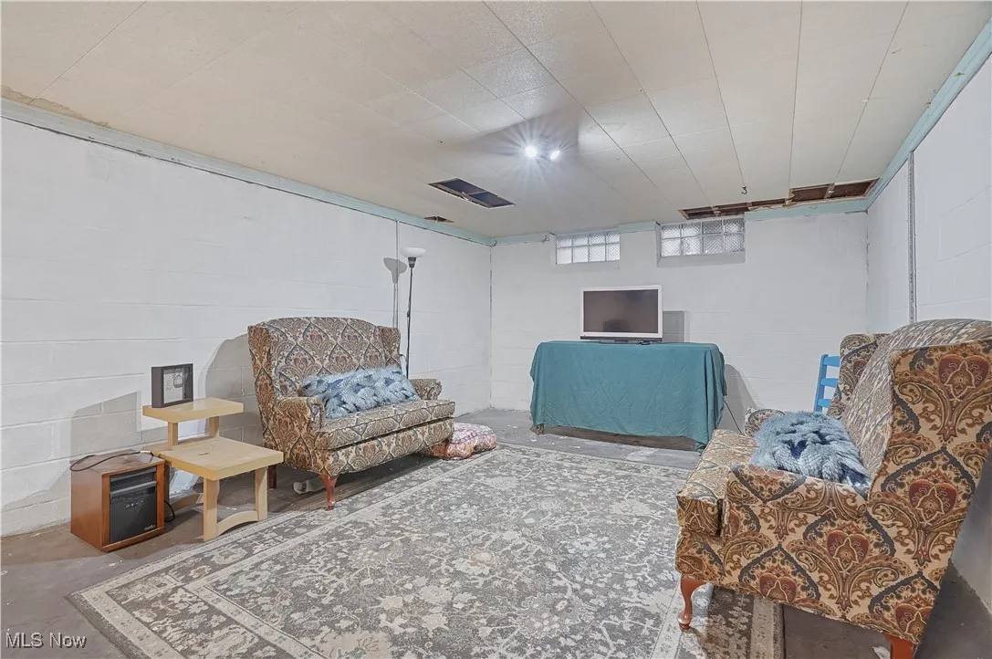 Living area with concrete floors