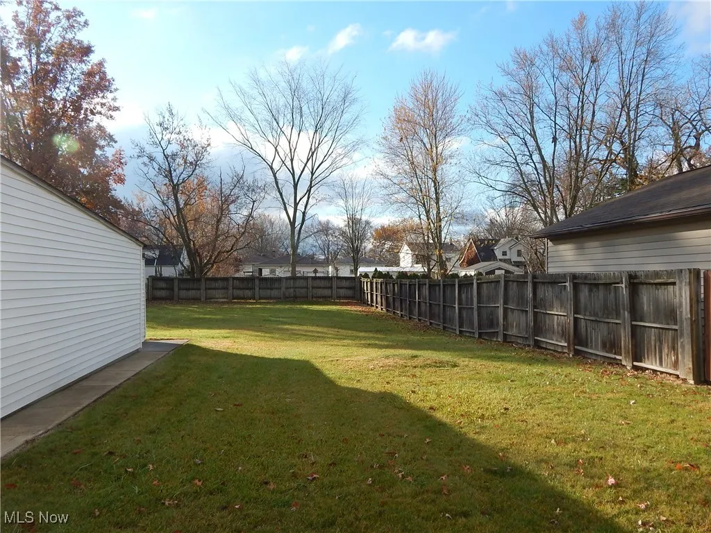 View of fenced backyard. Imagine the fun of friends and family pets, sports, picnics, BBQs and Gardening etc.