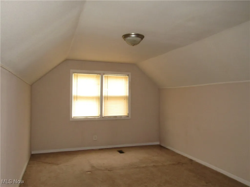 Additional living space featuring lofted ceiling and carpet floors