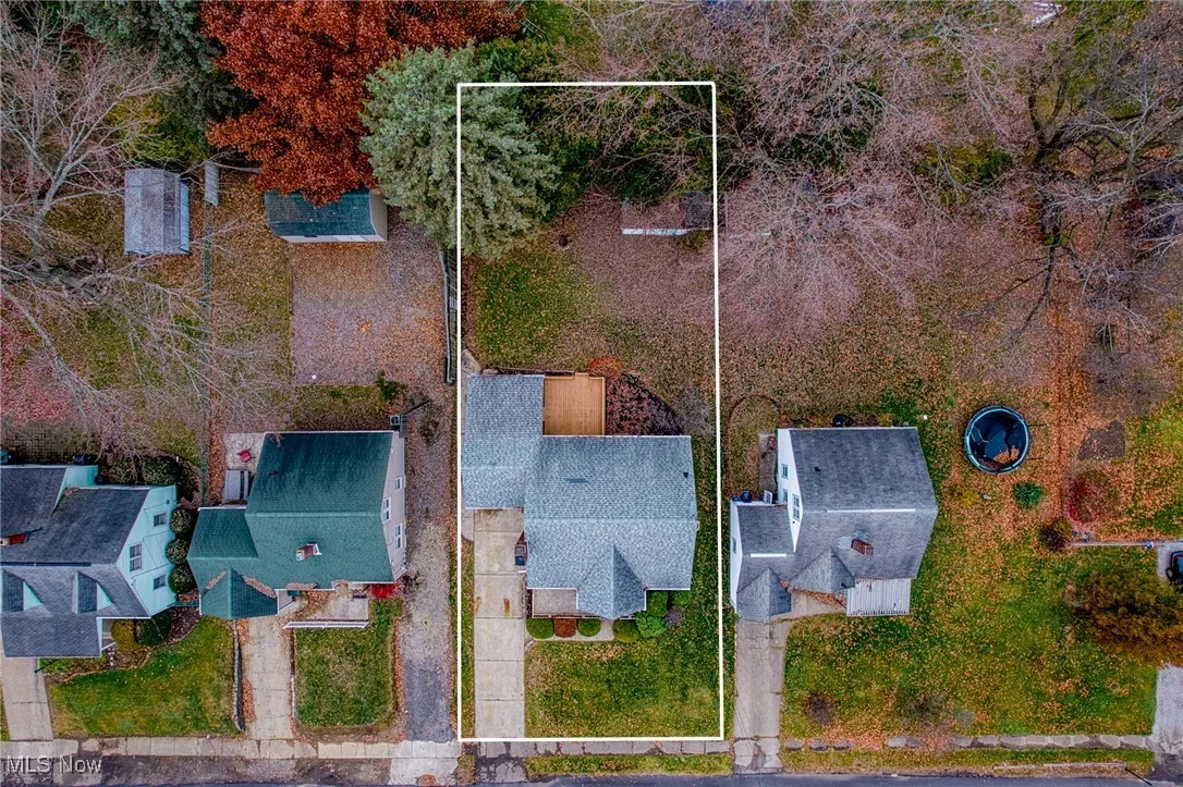 Aerial overview of property's location featuring property parcel outlined