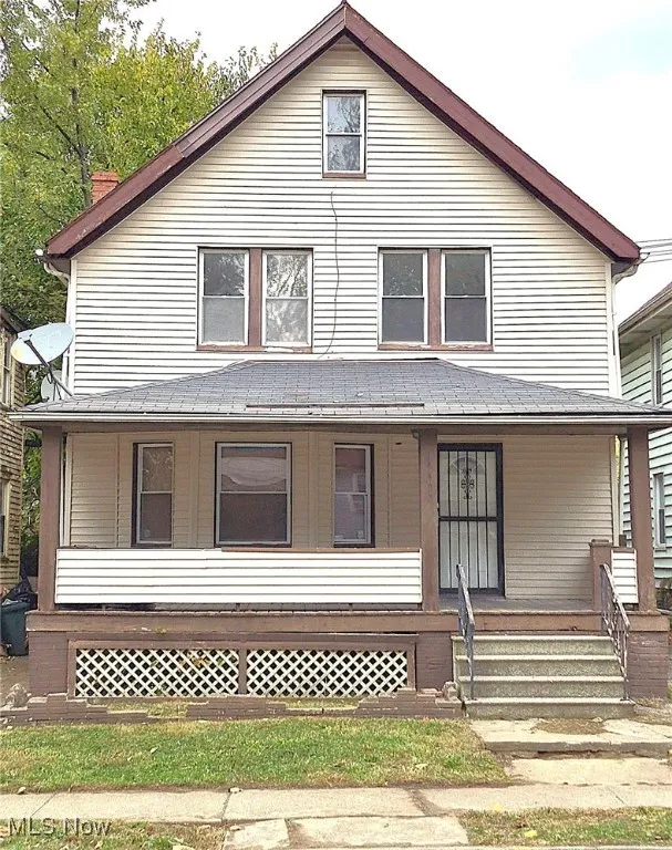 View of front of home featuring covered porch