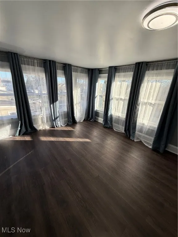 Spare room with plenty of natural light and dark wood finished floors
