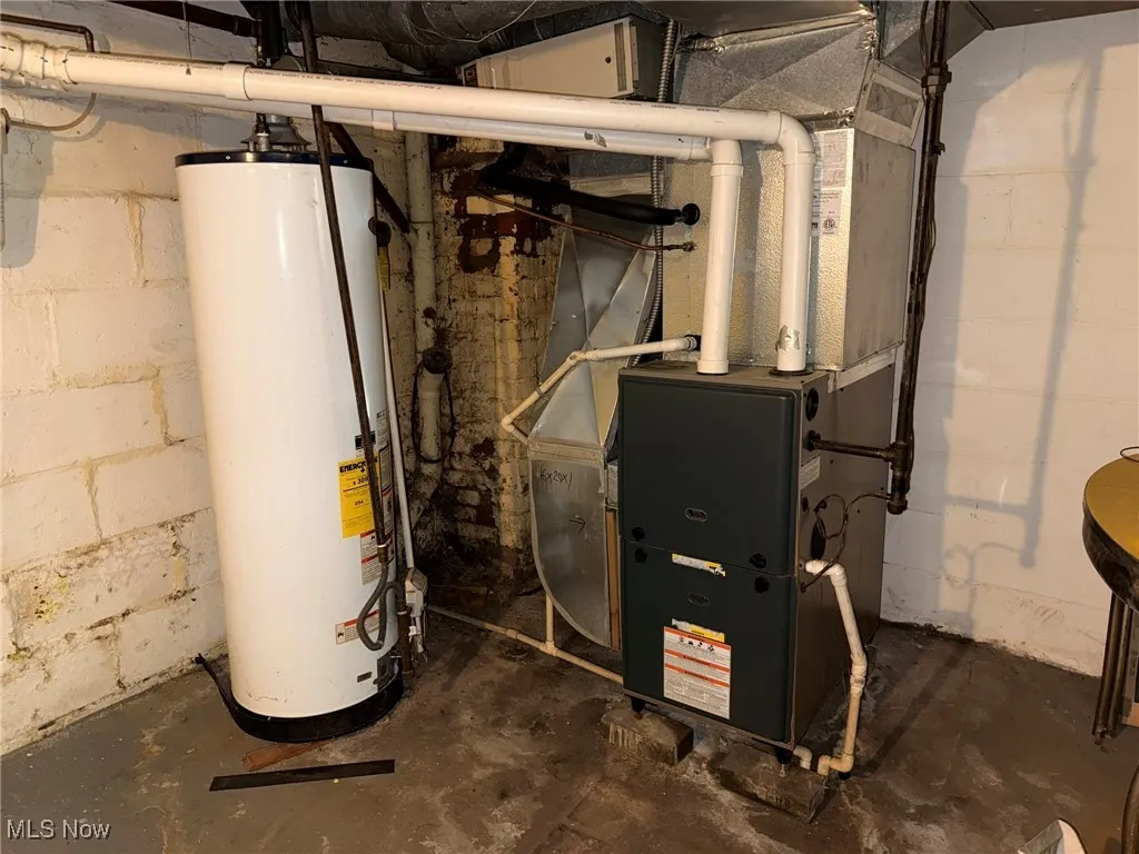Utilities with gas water heater and heating unit