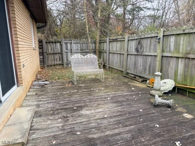 Deck with a fenced backyard