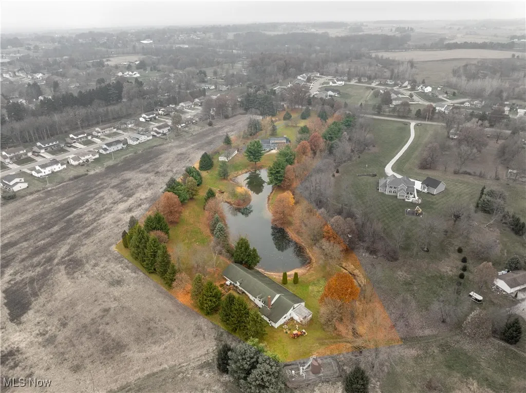 Aeriel view from the rear of the property looking toward the front.