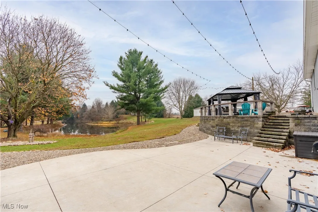 View of the patio and pond.