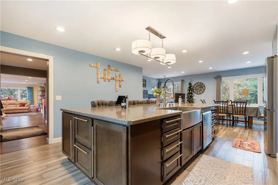 The kitchen has an incredible center island.