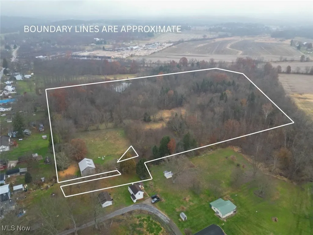 Overview of rural landscape featuring property boundaries highlighted
