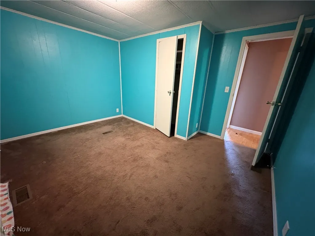 Unfurnished bedroom with carpet flooring and a closet