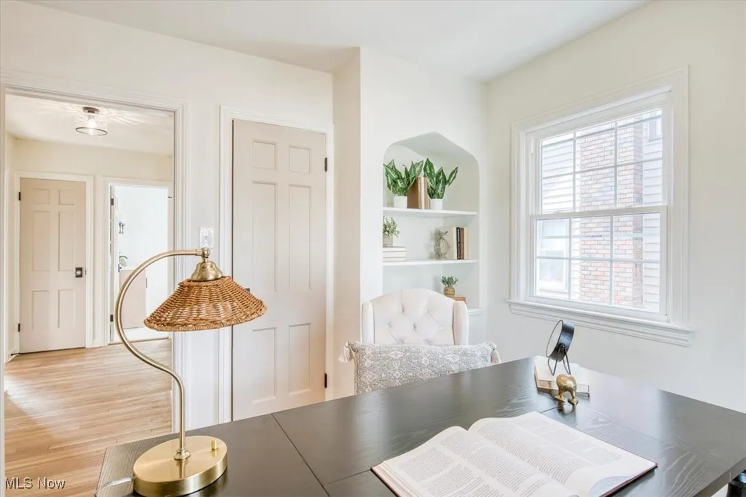 Dining room with light wood-style flooring