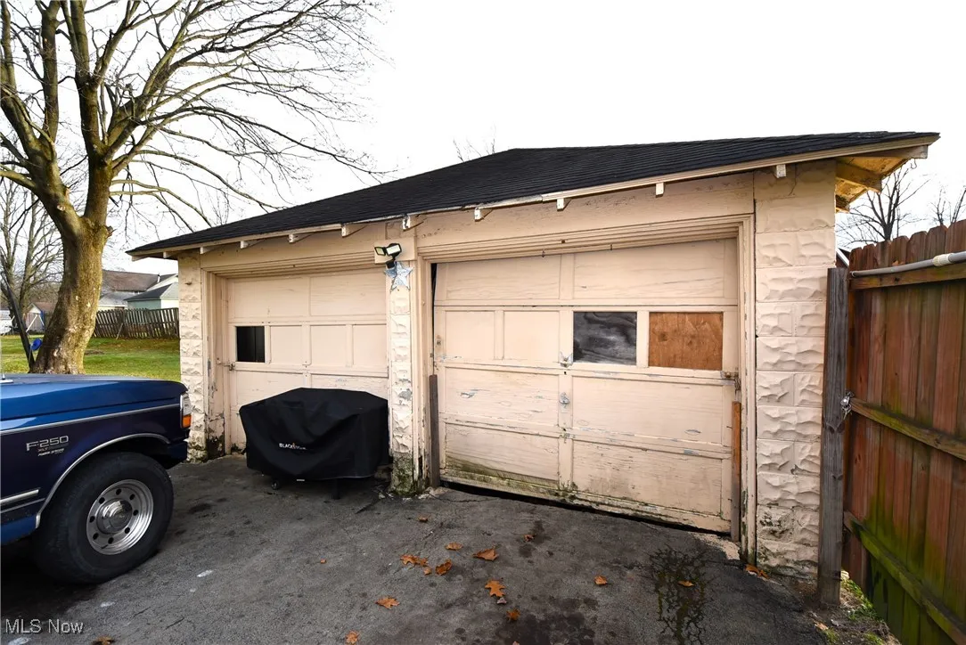 View of detached garage