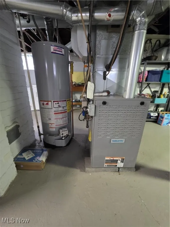 Utility room with water heater and heating unit