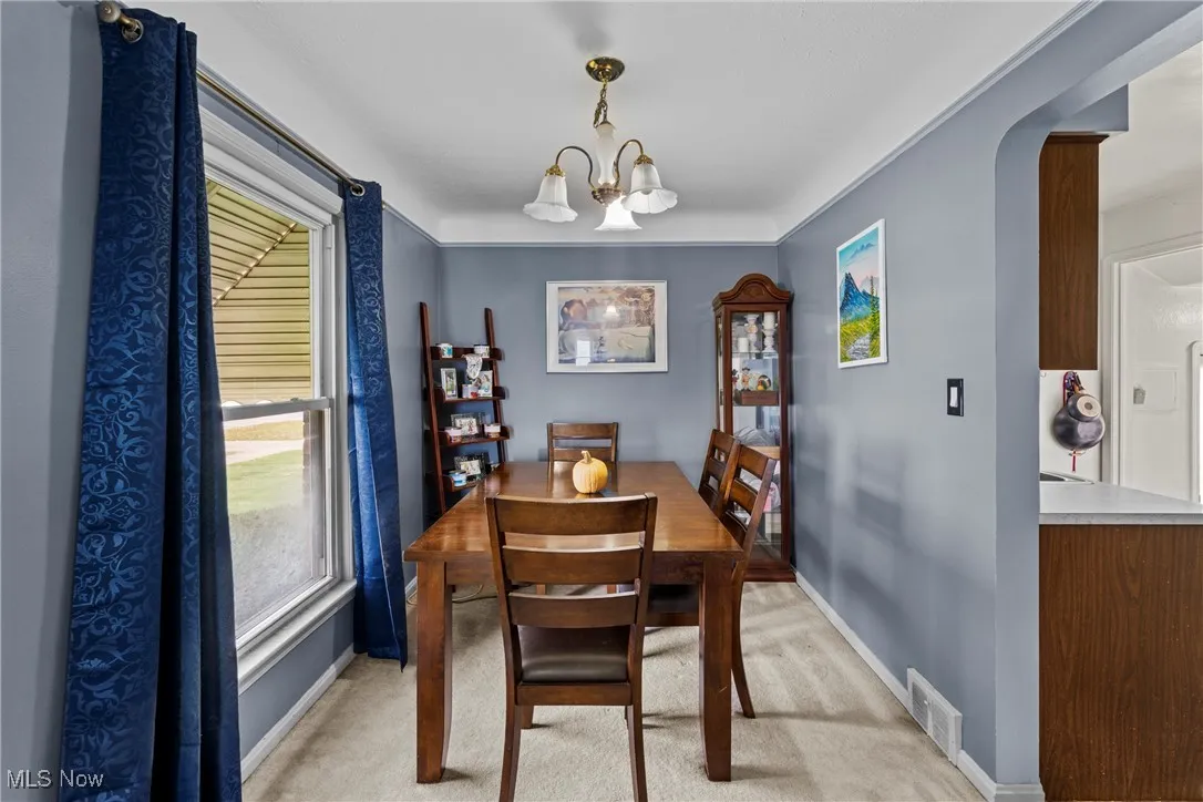 Dining room with light carpet