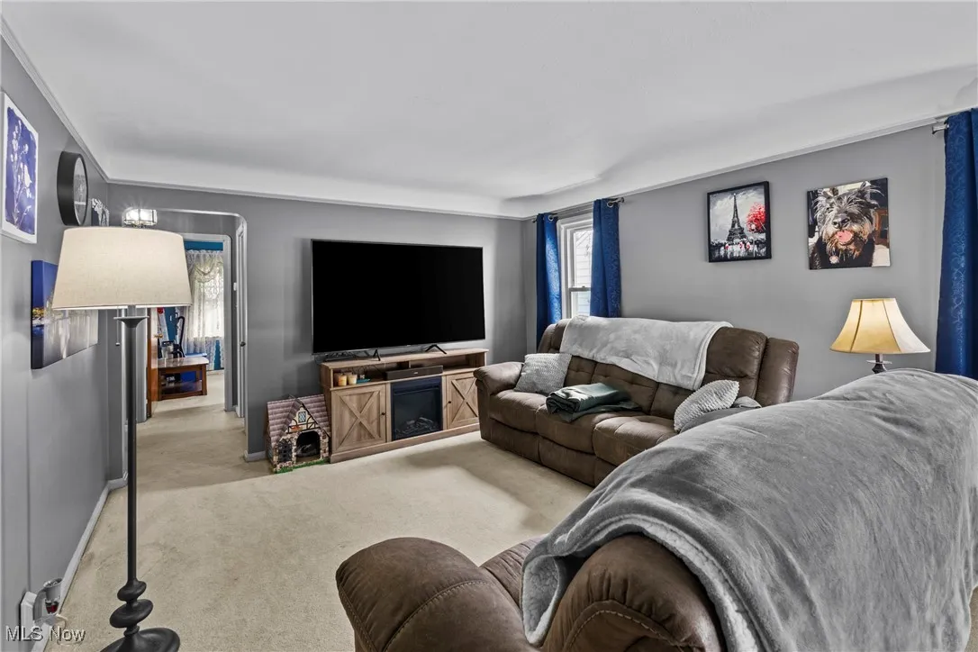 Living area featuring carpet