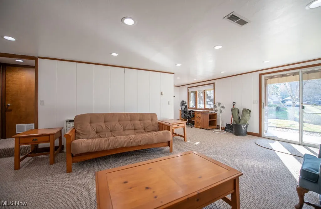 View of family room in lower level with walkout
