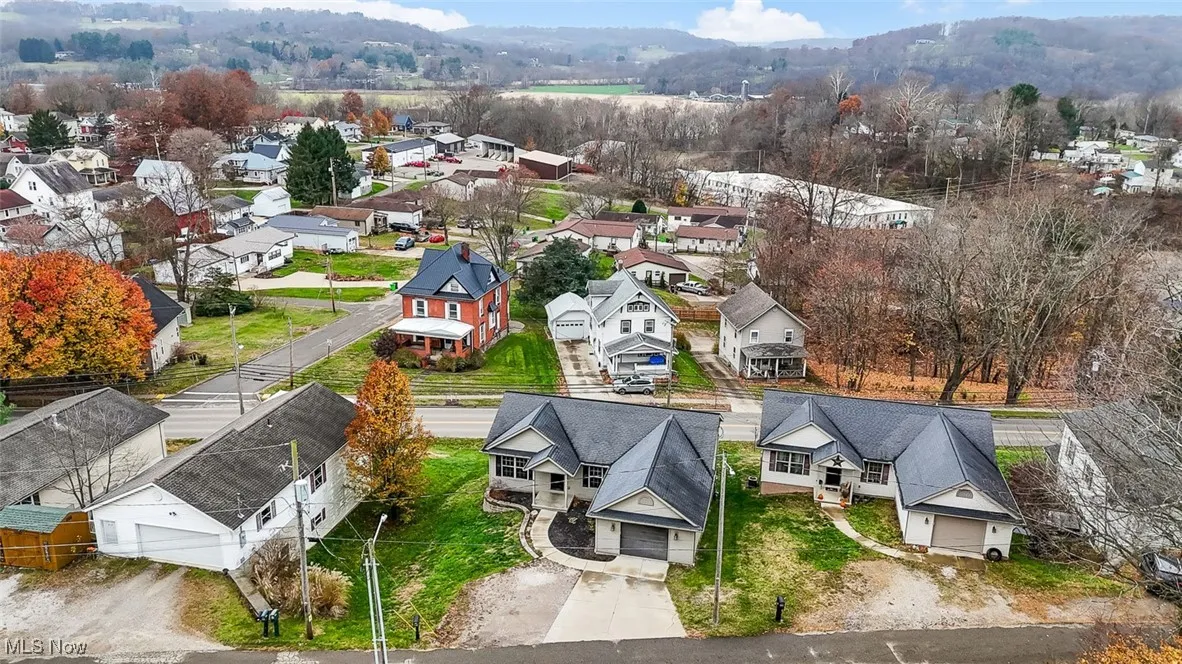 Aerial perspective of suburban area with mountains