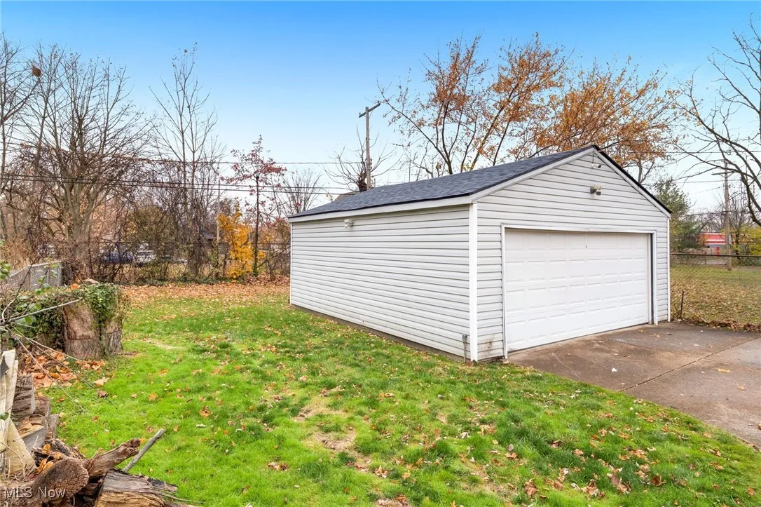 View of detached garage