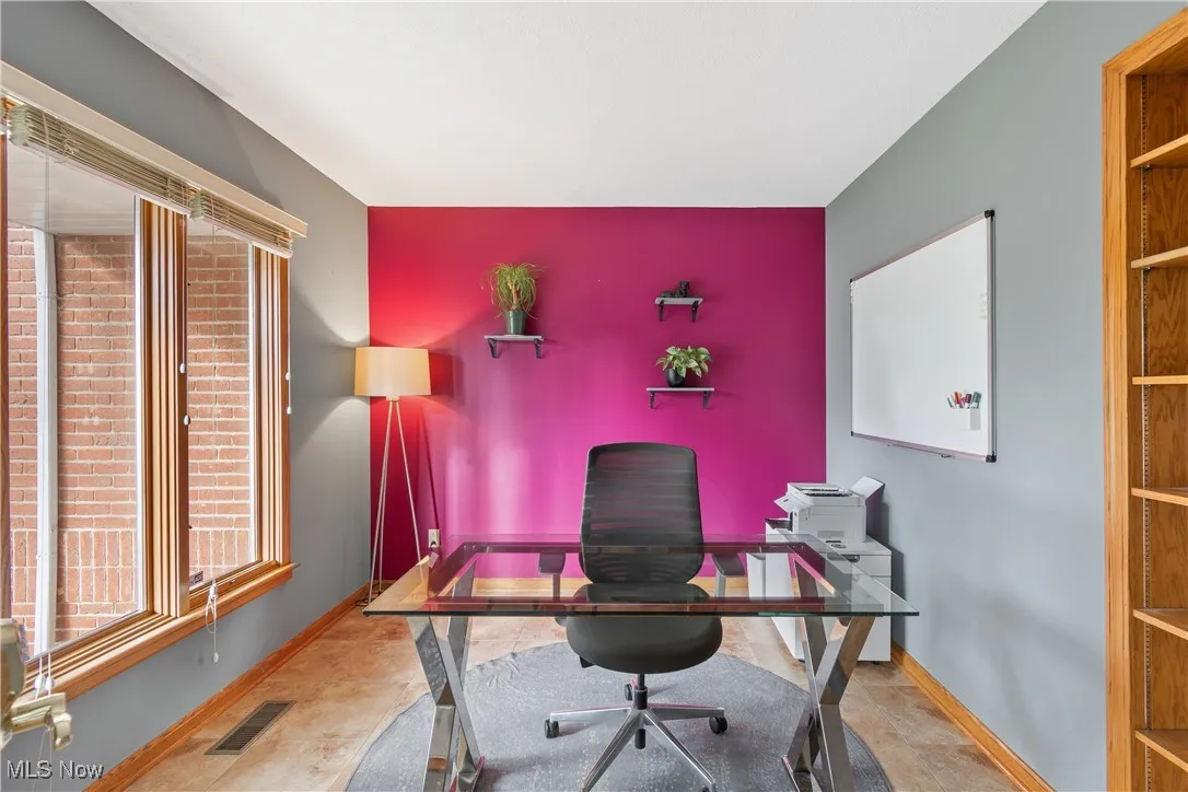 Office area with an accent wall