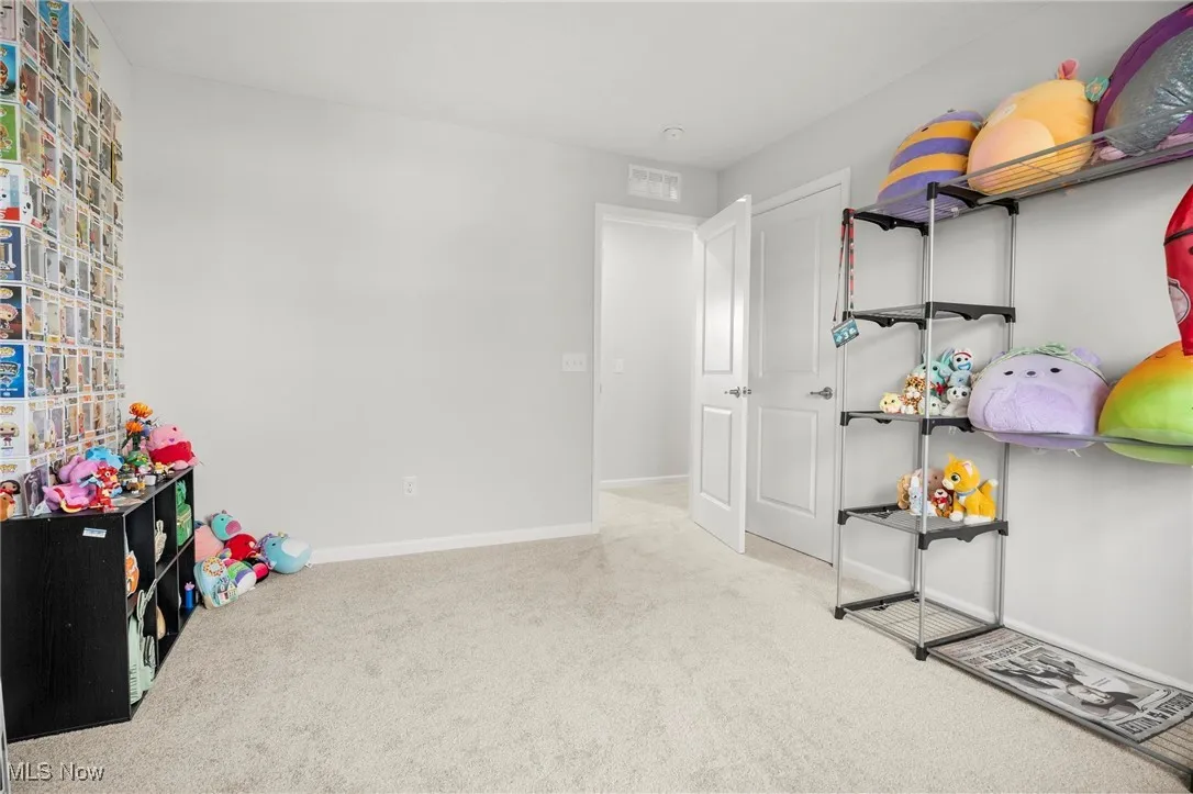 Rec room featuring carpet and baseboards