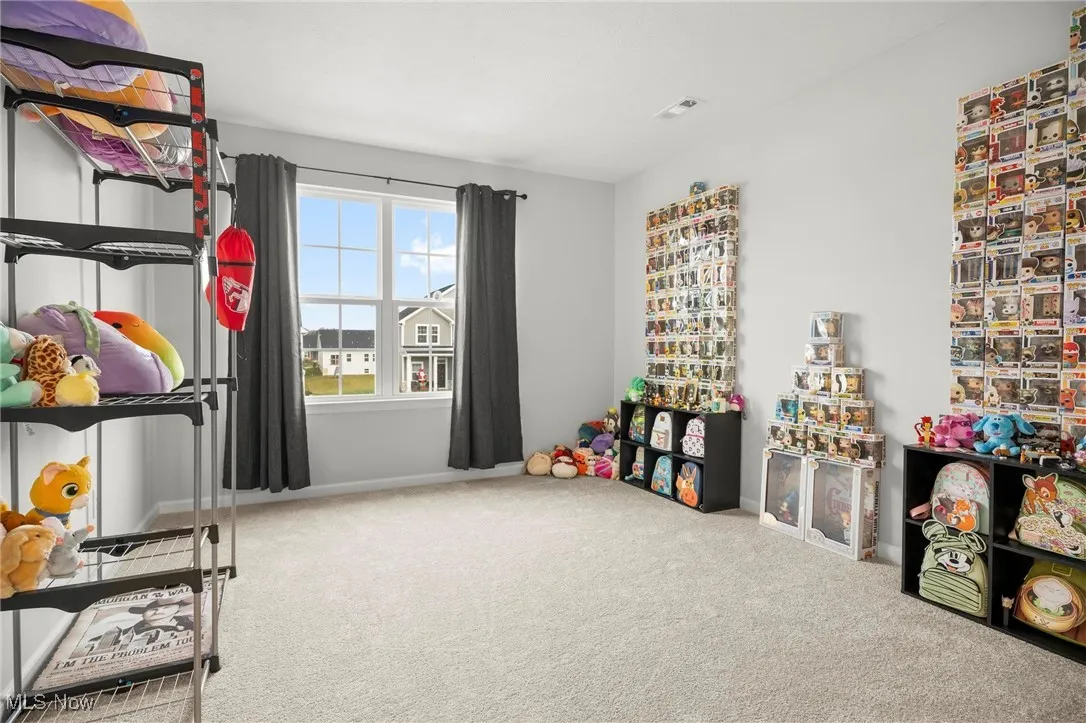 Rec room featuring carpet and baseboards