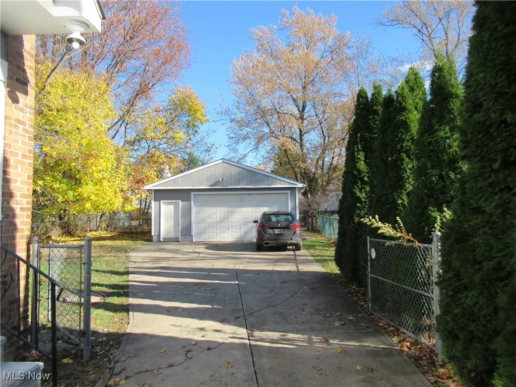 View of detached garage
