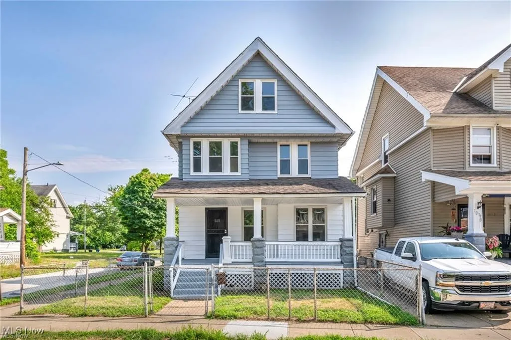 View of front of property featuring covered porch