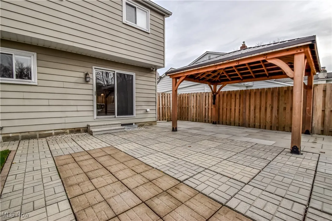 View of patio featuring a gazebo