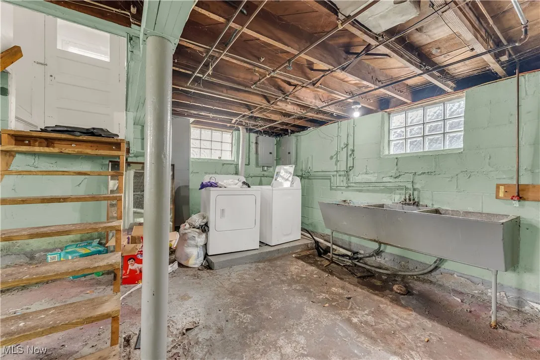 Below grade area with independent washer and dryer, healthy amount of natural light, and electric panel