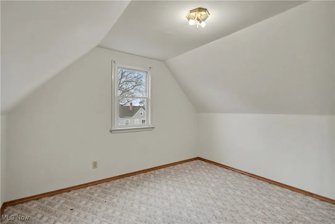 Bonus room featuring vaulted ceiling and carpet floors