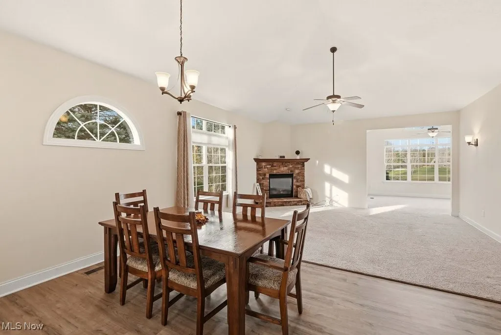 Dining room with a healthy amount of natural light, and light wood finished floors