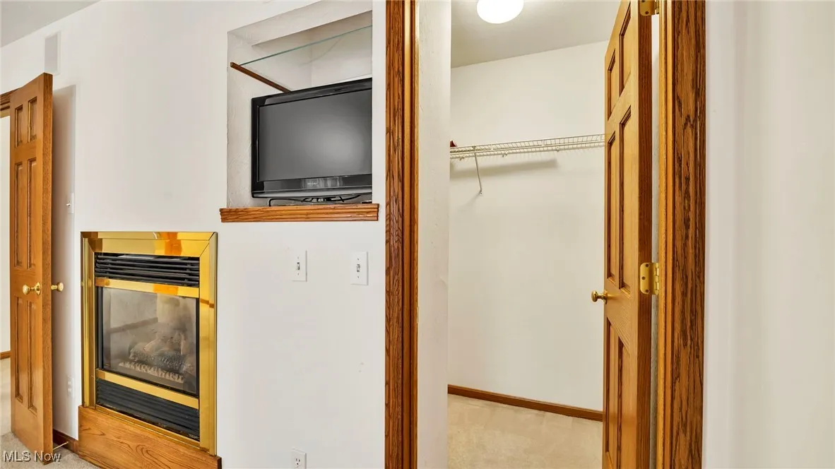 Detailed view gas fireplace and walk in closet