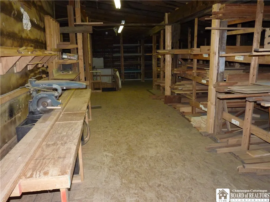 Rear storage area runs length of the building