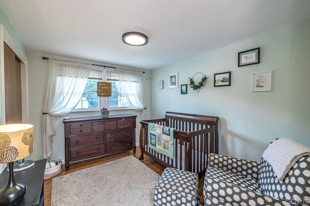 Another soft-hued bedroom in a cool, relaxing shade.