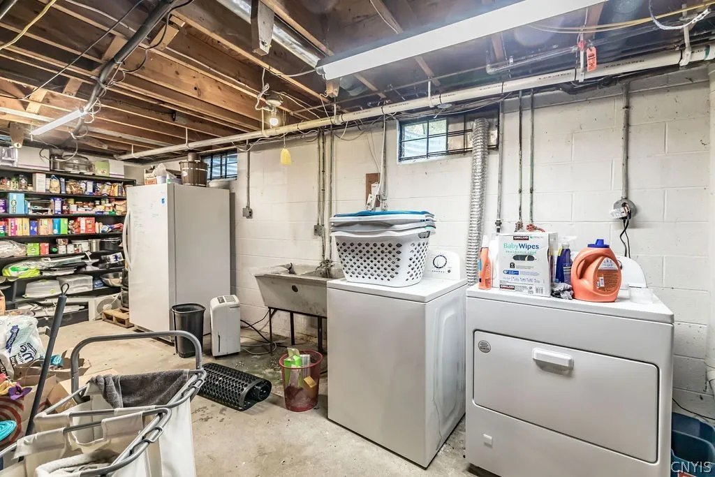 The full basement is dry and offers plenty of storage.