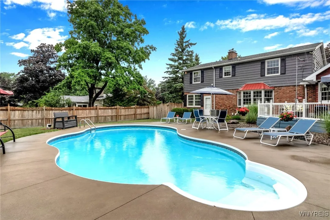Close up views of pool with concrete surround