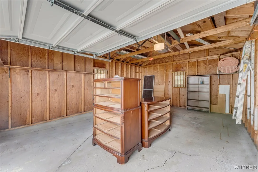 Clean dry garage with electric garage door opener