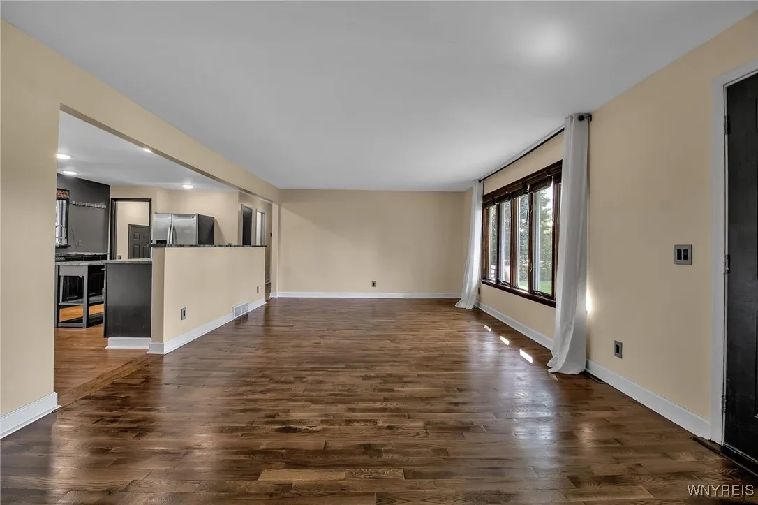 Kitchen overlooks living room