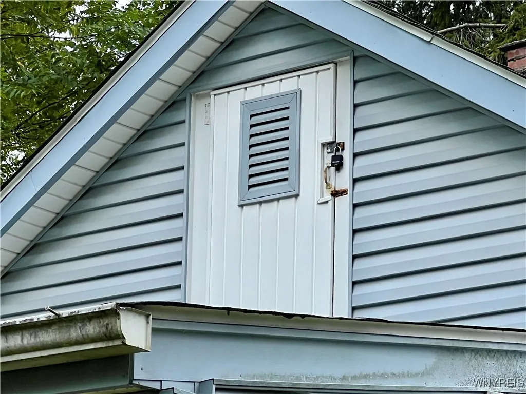 Outside stairs removed.  Access to attic inside or bring ladder for outside.