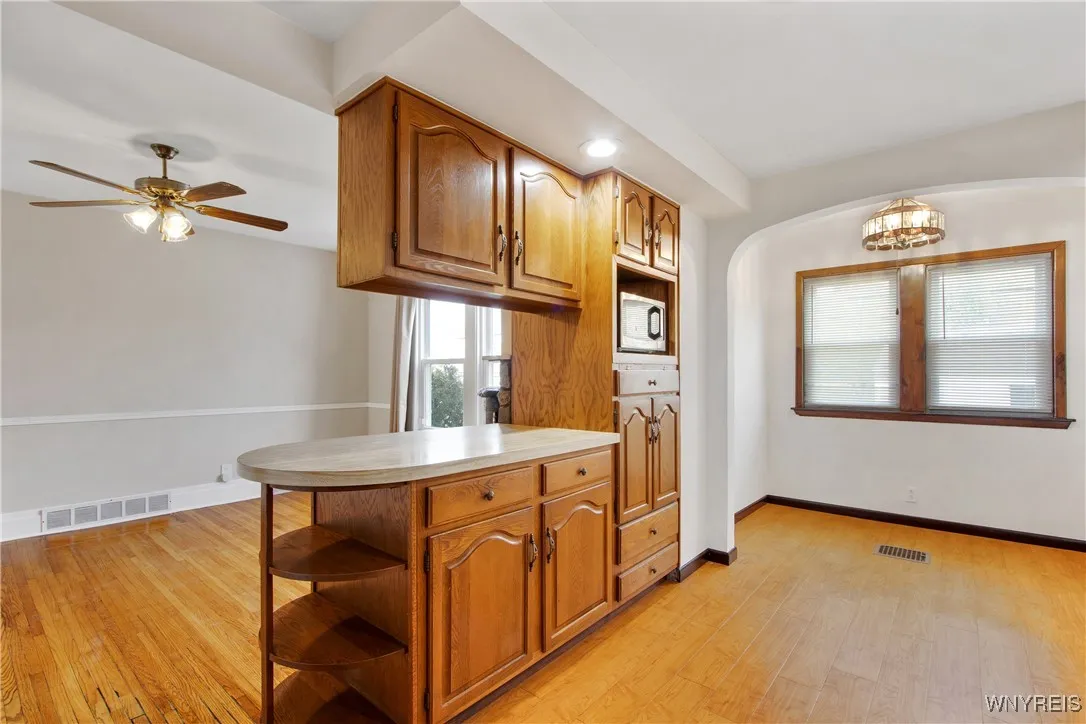 view from kitchen into dining room