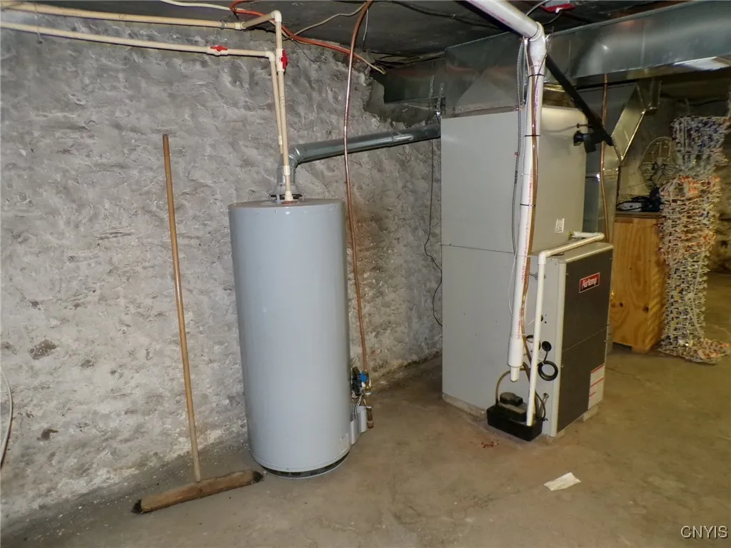 one story side water heater and propane furnace with central air conditionioning