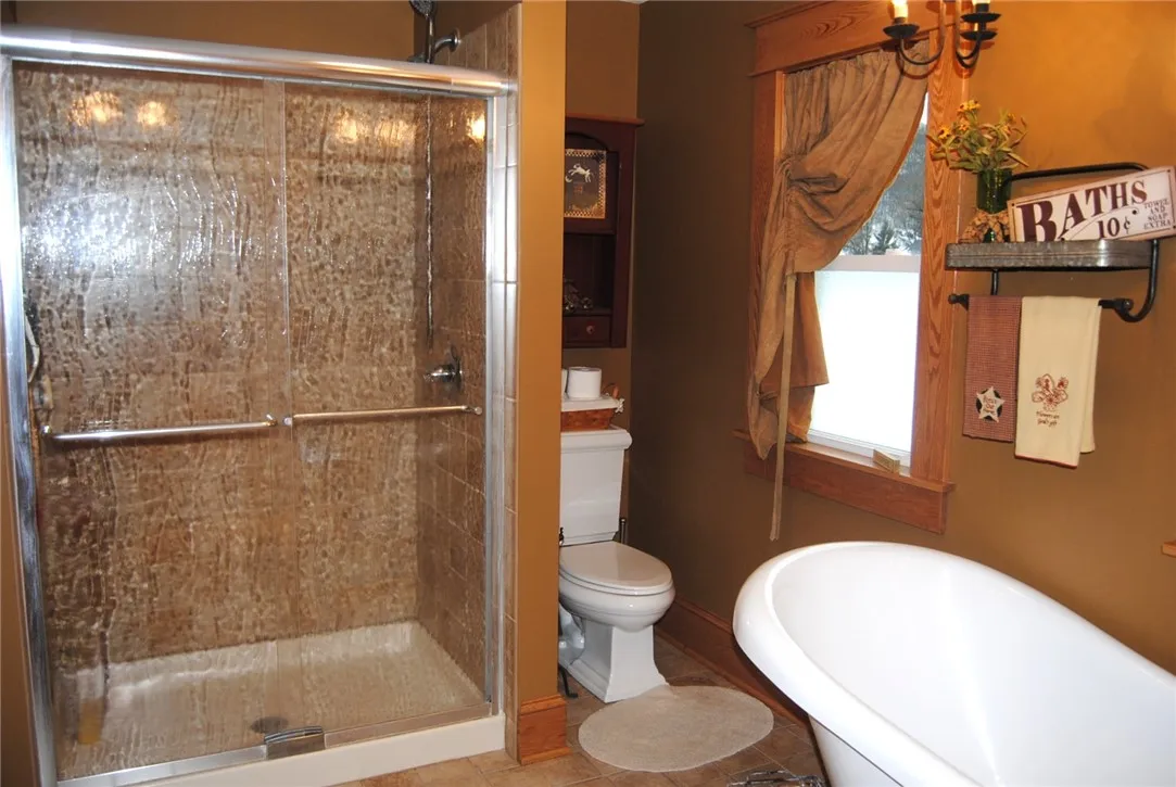 tiled, walk-in shower
