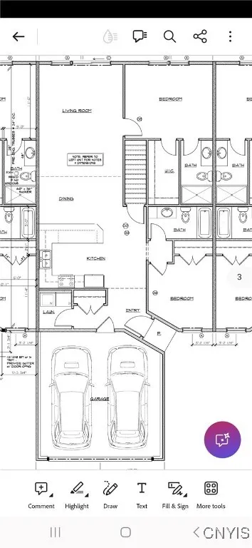 Floor plan close up of middle unit (refers to left unit for dimensions, see next slide for the plan referred to).