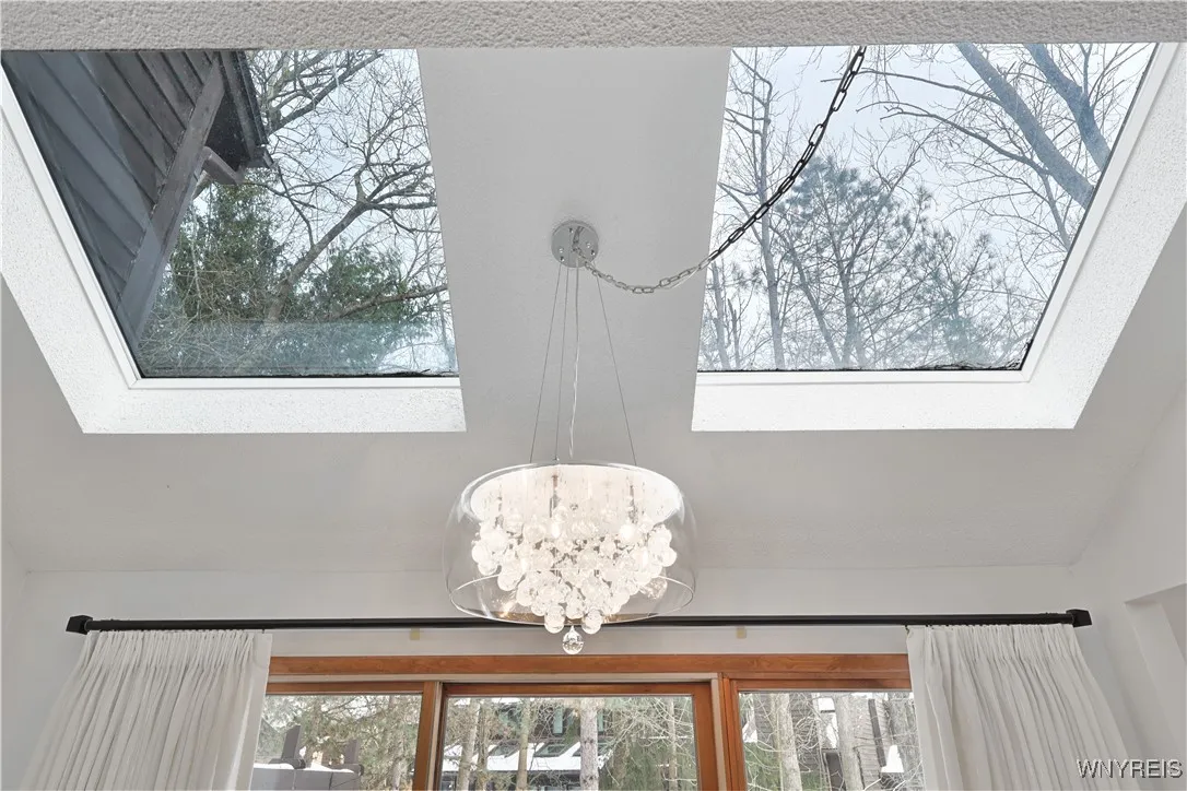 Living room skylights and chandelier