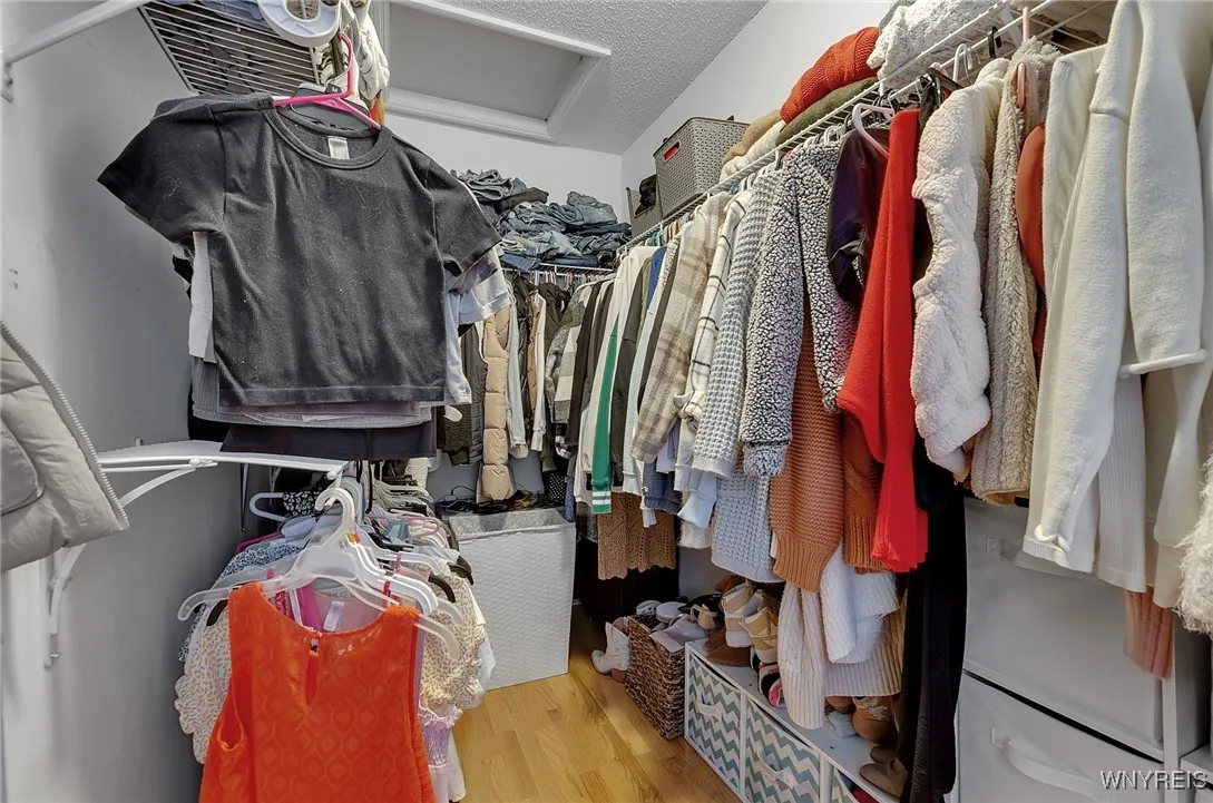 Walk-in closet in master bedroom also has access to attic crawl space