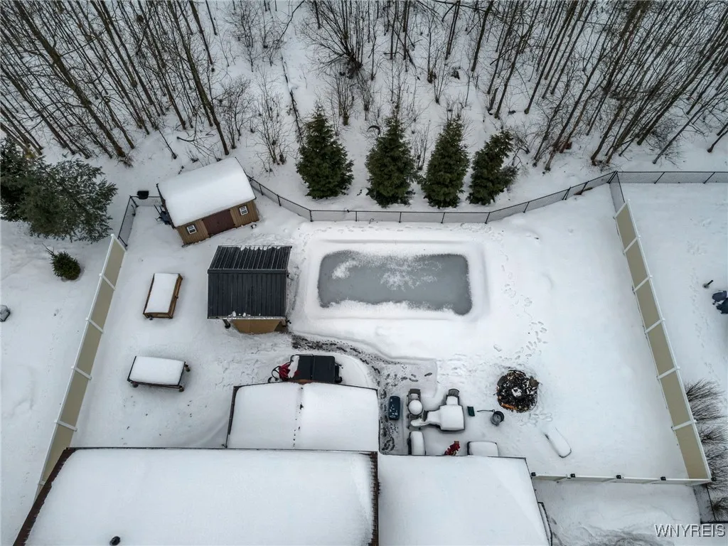 Birds eye view of yard which turns into a summer oasis