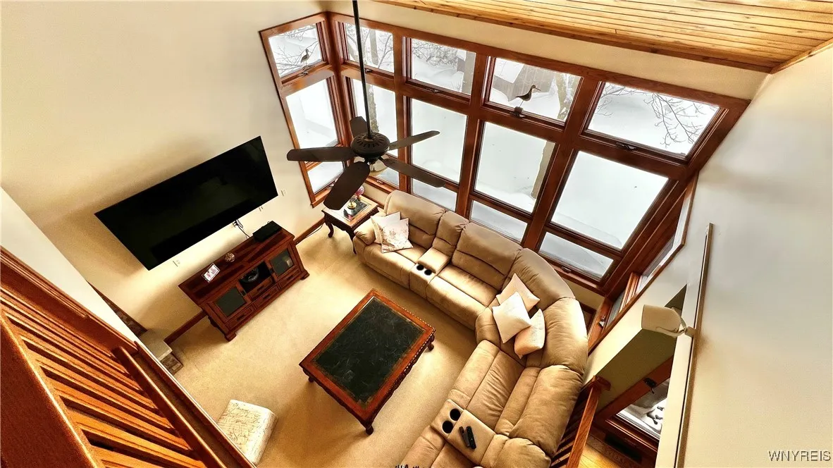 view down to living room