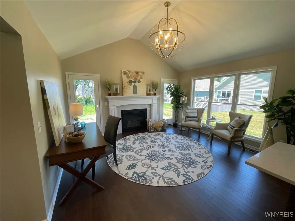 Sunroom with cozy fireplace