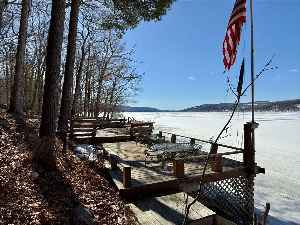 Spacious Southern deck. Look at those views!!  You can practically see the village of Cooperstown from here.